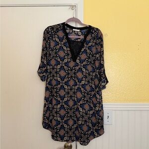 Lush Black and Blue Floral Shirt Dress